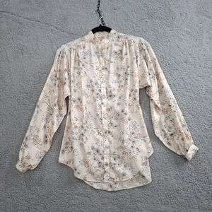 Vtg Stuart Lang Top sz 4 Semi Sheer Blouse High Collar Bishop Sleeve Button Up